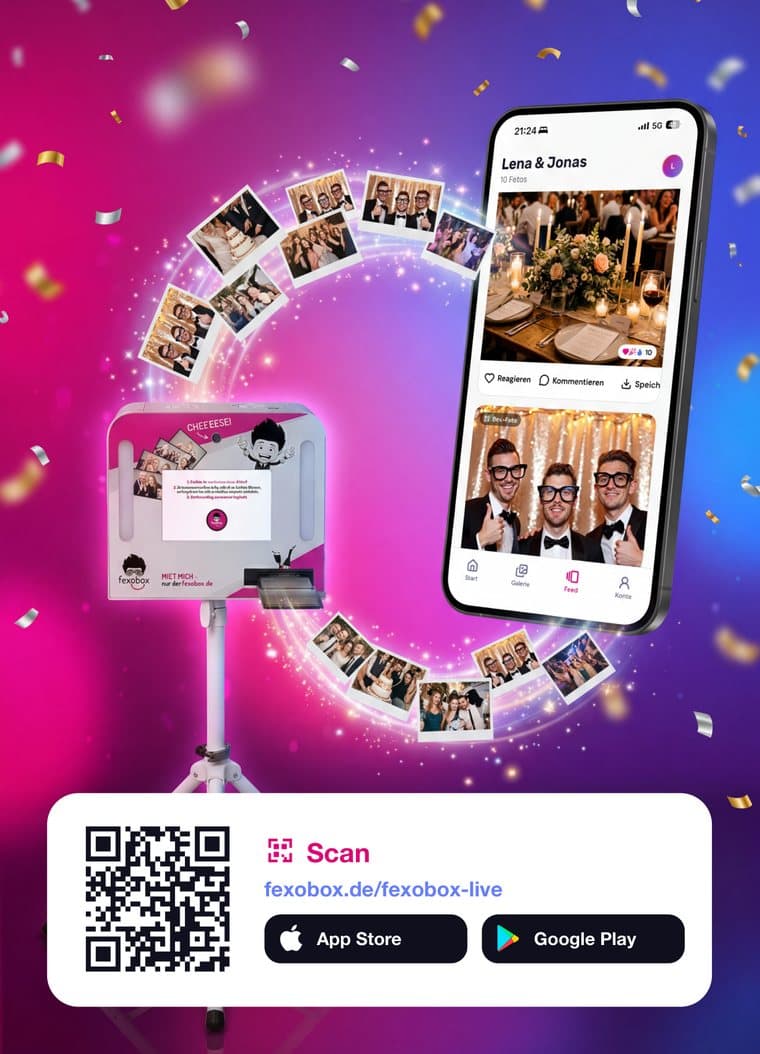 FexoBox-Live-Flyer mit QR-Code zum Download der App