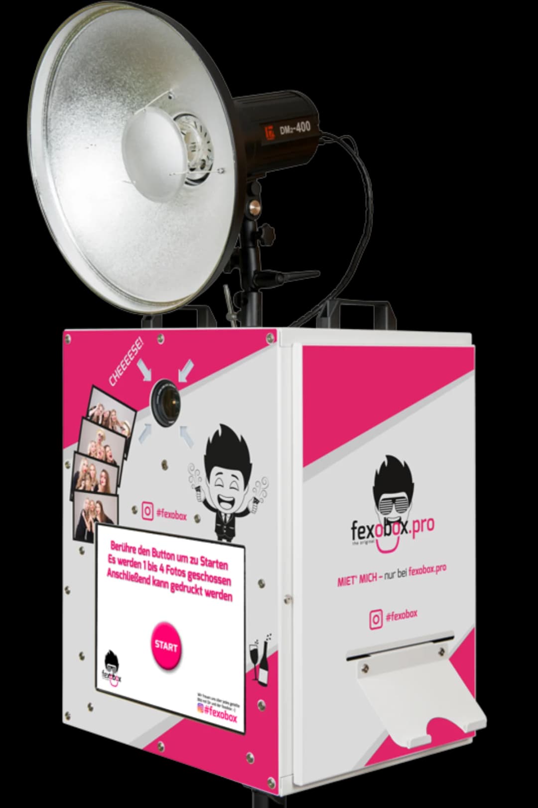 fexobox PRO Fotobox mit Profi-Drucker, 400 Prints und Accessoires