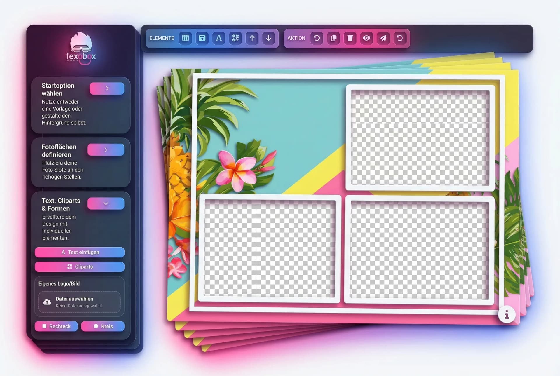 fexobox Online-Designer – eigene Fotobox-Vorlagen gestalten im Browser-Editor