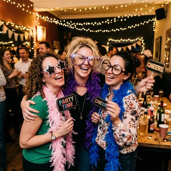 Freunde mit fexobox-Requisiten auf einer Party